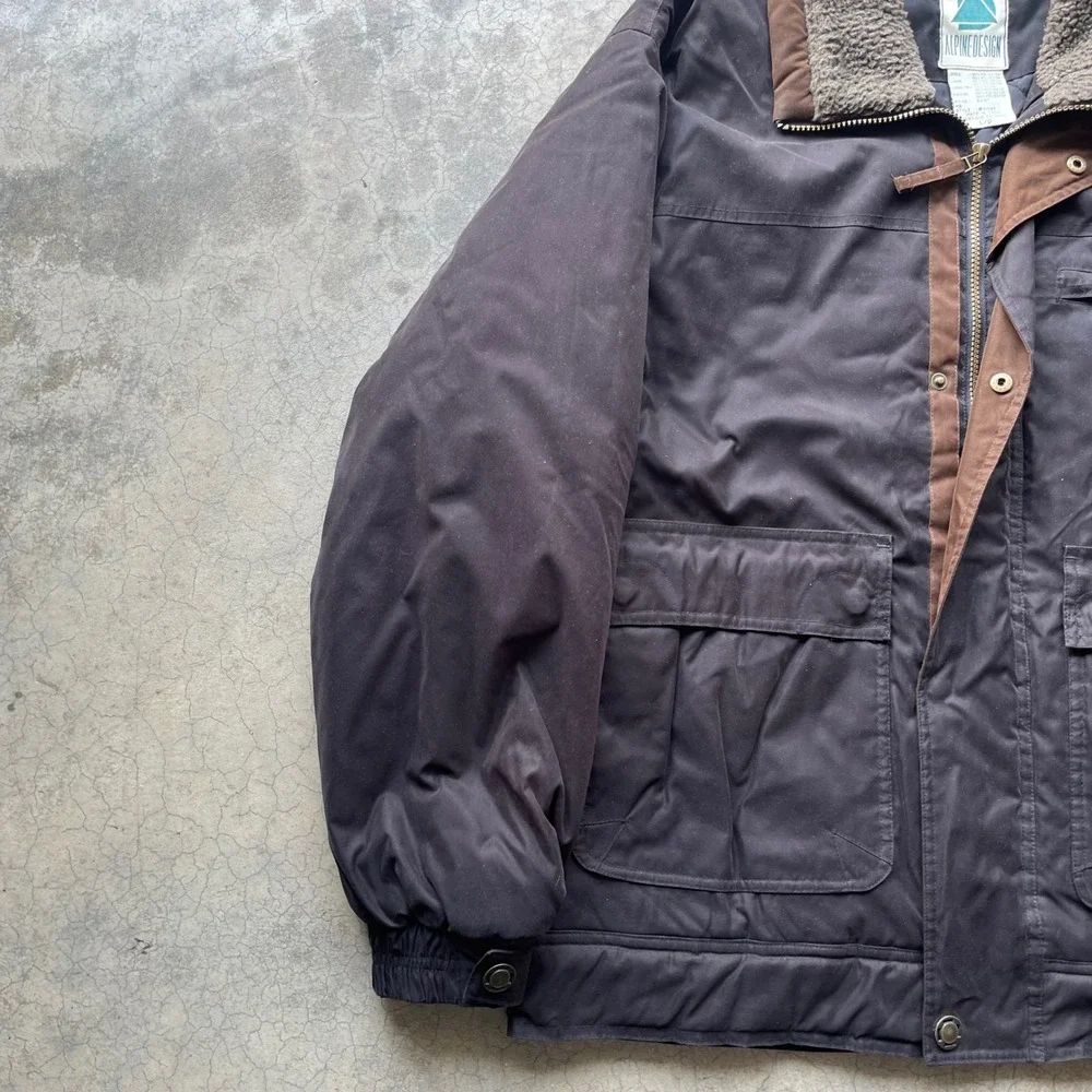 Alpine Design Mens Brown Sherpa Collar Quilted Field Jacket Coat Size L 91588